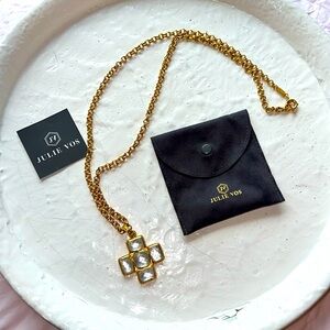 Julie Vos Cross necklace pearl iridescent